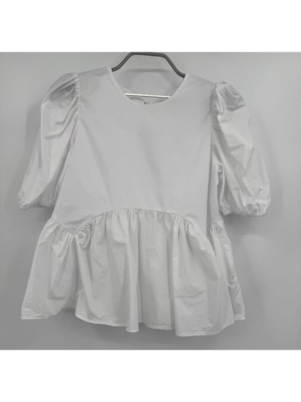 English Factory White Puff Sleeve Peplum Blouse size XS Bow Tie Back